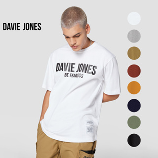DAVIE JONES เสื้อยืดโอเวอร์ไซส์ พิมพ์ลายโลโก้ สีขาว สีเขียว สีกรม สีเหลือง สีดำ สีเทา สีส้ม สีน้ำตาล Logo Print Oversized T-Shirt LG0038WH GR NV YE BK TD OR BR