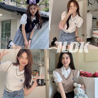 1LDK🌈พร้อมส่ง🌈เสื้อกั๊กและเสื้อเชิ้ต 2ชิ้นติดกันในตัว กั๊กไหมพรม เกาหลีมาก(03015-1)