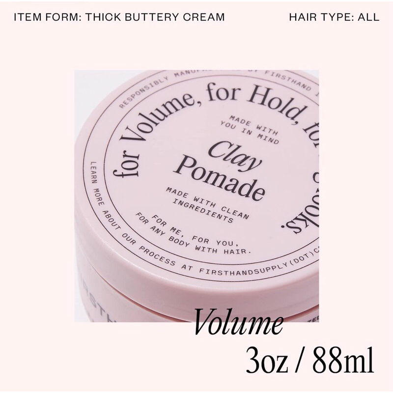 Firsthand - Clay Pomade ( 3oz / 88ml)ผลิตภัณฑ์เซ็ตผมส่วนผสมจากธรรมชาติ ...