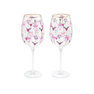 Cath Kidston Set of 2 Wine Glasses Love Locket Cream