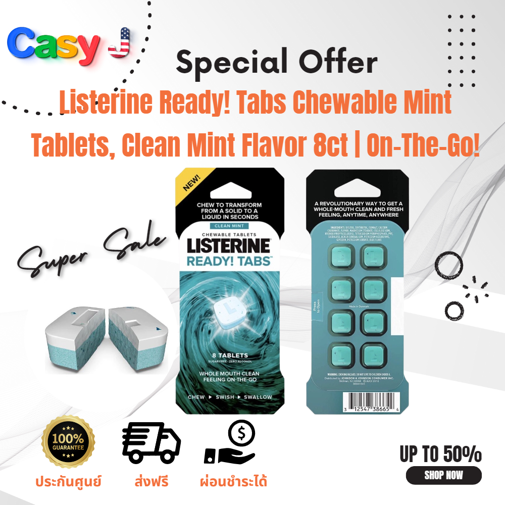Listerine Ready! Tabs Chewable Mint Tablets, Clean Mint Flavor 8ct On