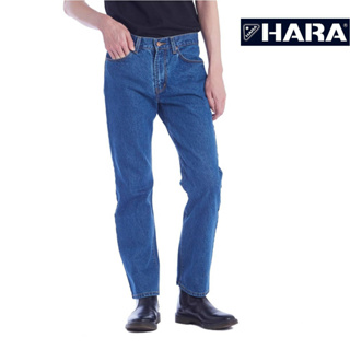 สินค้า [ส่งฟรี] Hara ฮาร่า Original Straight Fit กางเกงยีนส์ผู้ชาย ด้ายทอง ทรงกระบอกตรง สีฟ้าฟอก Stone washed รุ่นHMS1-9010