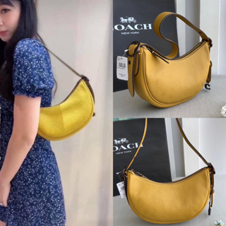 🎀 (สด-ผ่อน) กระเป๋าสีเหลือง shop CC439 COACH Luna Shoulder Bag Soft pebble leather