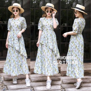 Maxidress คอกลม ลายดอก