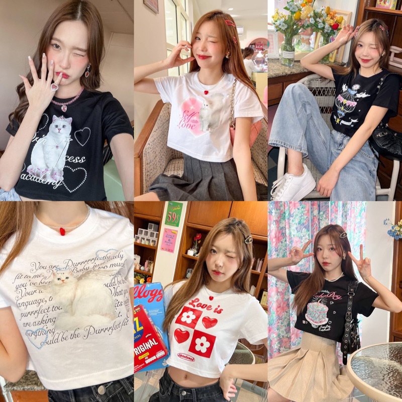 เสื้อยืดพร้อมส่ง-baby-tee-baby-crop-เสื้อครอป-สไตล์-y2k-ลายน่ารัก-ผ้านิ่ม-รวมลาย-v-1