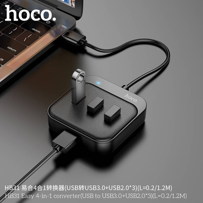 hoco-hb31-4-port-usb-hub-5-0v-เพิ่มช่องเสียบ-usb-สายยาว-1-2เมตร-usb-3-0-คอมพิมเตอร์-โทรศัพท์-และไอแพด