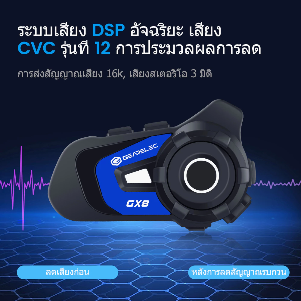 GEARELEC GX8 หมวกกันน็อคบลูทูธ อินเตอร์คอม บลูทูธ 5.1 แฮนด์ฟรี กันน้ำ IP67 ลดเสียงรบกวนอัจฉริยะ CVC&DSP แบ่งปันเพลง วิทยุเอฟเอ็ม https://wayoza.com