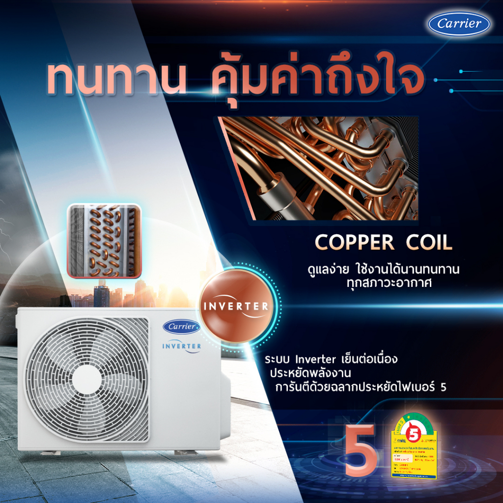 ติดตั้งฟรีทั่วประเทศ-สินค้าใหม่-ปี-2023-แอร์-แคเรียร์-carrier-เครื่องปรับอากาศ-อินเวอร์ทเตอร์-รุ่น-copper10-r32