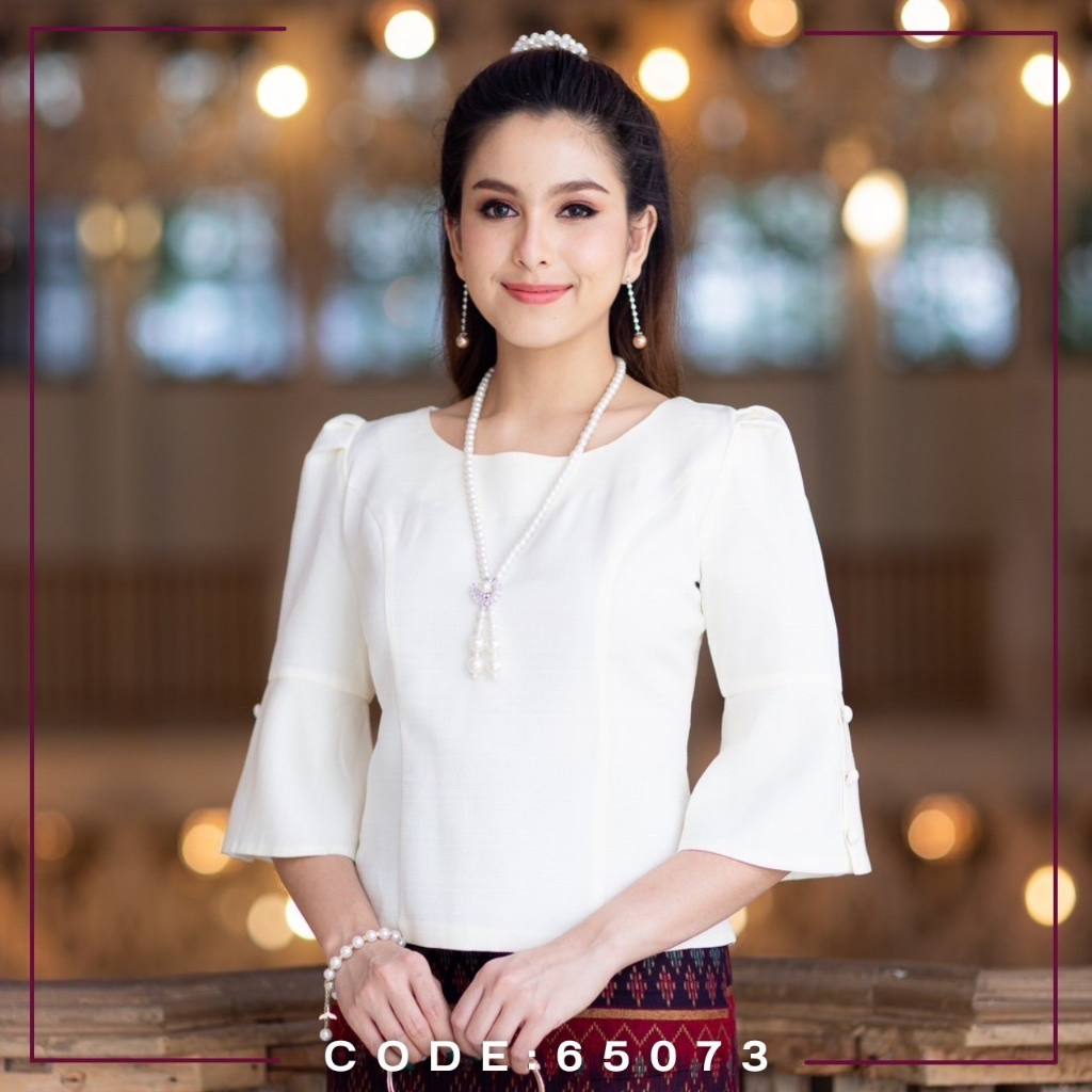 เสื้อผ้าไหมคอกลม แต่งกระดุมปลายแขน ทรงสวยหรู ชุดไทยประยุกต์ ไซส์ S-5XL ผ้าเนื้อดี มุมมองที่ 6