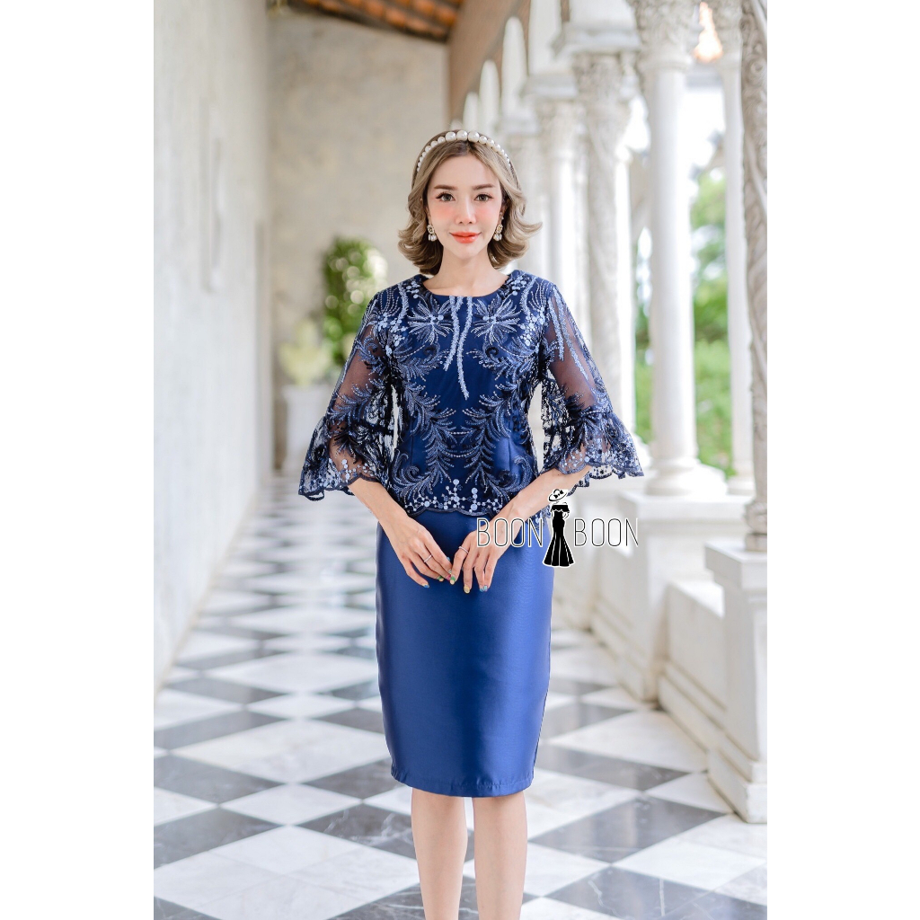 เดรสลูกไม้ลายดอก Premium M-4XL งานสวย ใส่ไปงาน คุณแม่เจ้าสาว ชุดออกงานหรู มุมมองที่ 4