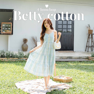 CHUUCHOP_พร้อมส่ง(C7056)🌷°🦋 ‧₊ BETTY COTTON dress เดรสยาวสายเดี่ยวสีเขียวเหลือง
