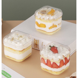 กล่องมูส สี่เหลี่ยม กล่องพลาสติกใสเนื้อแข็งcake box พร้อมฝาปิด (ยกลัง)