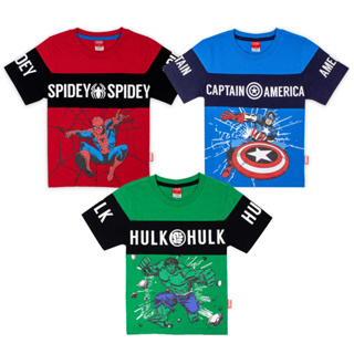 Marvel Boy T-shirt Spider-Man - เสื้อยืดเด็ก สไปรเดอร์แมน กัปตันอเมริกา สไปเดอร์แมน ฮัค สินค้าลิขสิทธ์แท้100% characters studio