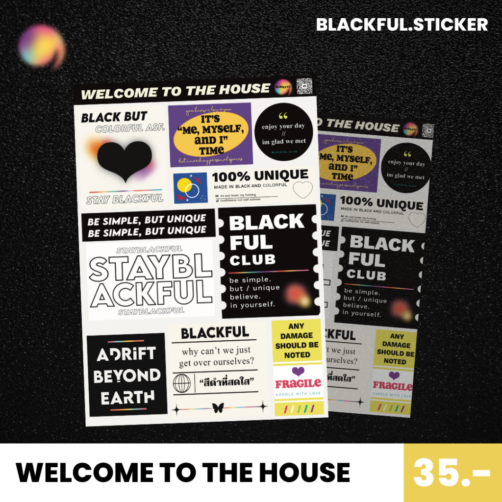 สติ๊กเกอร์ไดคัท-welcome-สติกเกอร์ขนาด-a6-ตกแต่ง-cool-sticker-blackful-sticker