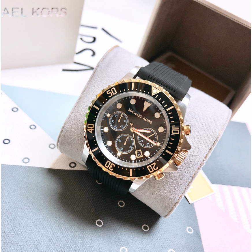 MICHAEL KORSEverest Chronograph Black Dial Black Silicone Men's MK8366 ...