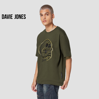 DAVIE JONES เสื้อยืดโอเวอร์ไซส์ พิมพ์ลาย สีเขียว Graphic Print Oversized T-Shirt in white WA0124DG