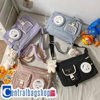 centralbagshop(C1725) -กระเป๋าสะพายข้าง ผ้าในล่อน ใบใหญ่ **มีเข็มกลัดน้องหมีแถมให้**