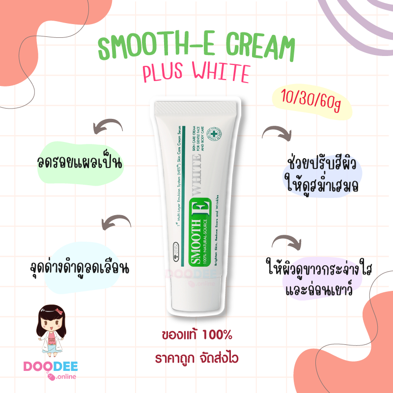 smooth-e-cream-plus-white-ครีมบำรุงผิวหน้า-ที่มีส่วนผสมของอัลฟ่า-อาร์บูติน-ลิโคไรซ์-10-30-60g