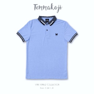[ส่งฟรี 99.- ทั้งร้าน] เสื้อโปโลมีสไตล์  แบรนด์  Temmakoji สีฟ้าอ่อน