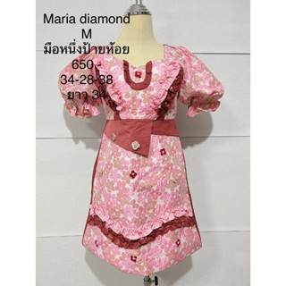 เดรสสั้น ลายดอก ชมพูแดง MARIA DIAMOND SIZE M มือหนึ่งป้ายห้อย