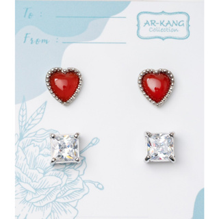 AR-Kang Collection***( ต่างหูSet )White Cz, Carnelian (เงินแท้92.5%)