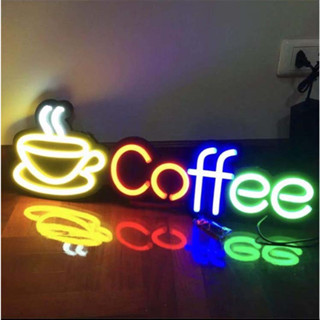 ป้ายไฟนีออนดัด ป้ายไฟ Coffee แสงไฟRGB ดึงดูดสะดุดตาดูน่าสนใจ