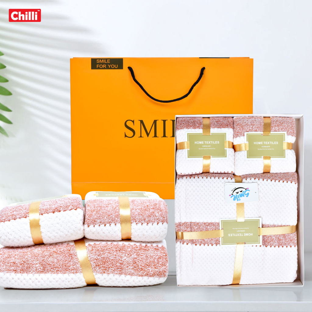 ของขวัญผ้าเช็ดตัว-เซ็ทของขวัญ-smile-พร้อมกล่องแพ็ค-กล่องกระดาษ-ทางร้านแพ็คส่งแบบสำเร็จรูป-ผ้าขนหนู-ผ้าเช็ดตัว-ส่งจากไทย