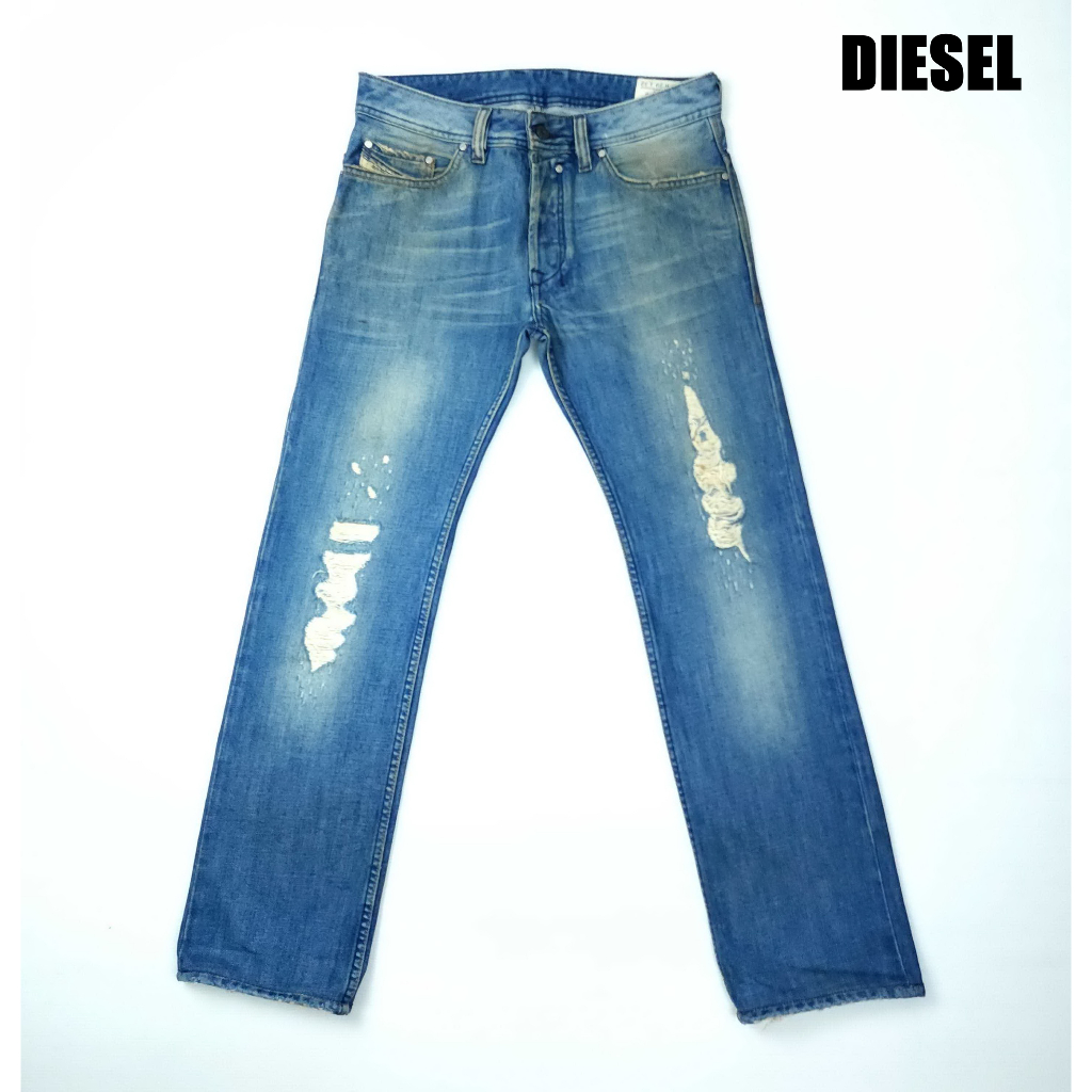 ยีนส์-diesel-เอว-32-ผ้าด้าน-แต่งขาดเดิม-ขากระบอกเล็ก