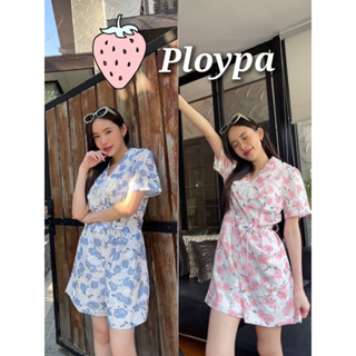 จั้มสูทฉลุลายดอกไม้สีฟ้า/ชมพู ปกแหลม💗Jumpsuit💙ป้าย ploypa