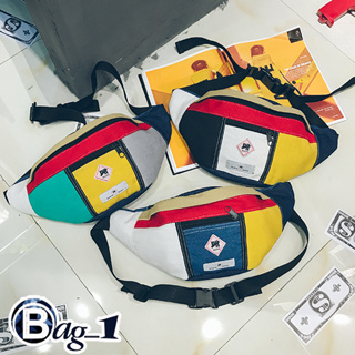 bag_1(BAG537) I3กระเป๋าคาดอกและเอวผ้าแคนวาสสีทูโทน