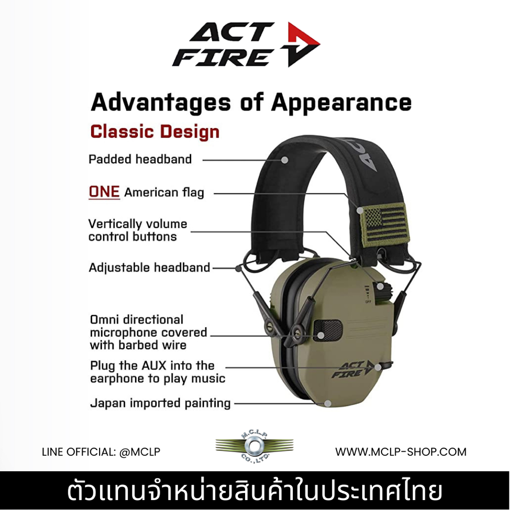 ACT FIRE หูฟังป้องกันเสียงสำหรับยิงปืน Shooting Earmuffs Ear Protection for Gun Range Ultimate