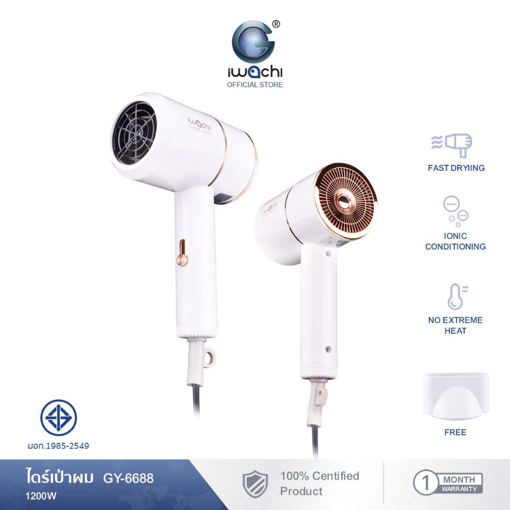 รูปภาพสินค้าแรกของIWACHI hair dryer ไดร์เป่าผม รุ่น GY-6688 1200W ขนาดพกพา ปรับลมได้ 3 ระดับ ผมแห้งไว ไม่ทำลายเส้นผม