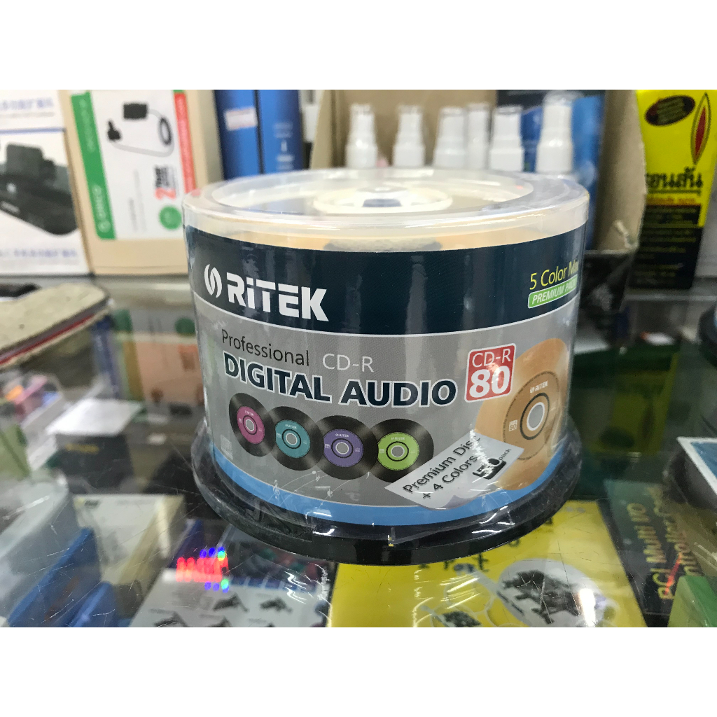 cd-r-ritek-audio-แพ็ค50แผ่น-ในแพ็คมี5สี-ลายแผ่นเสียง-สินค้าขายดีมีจำนวนจำกัด