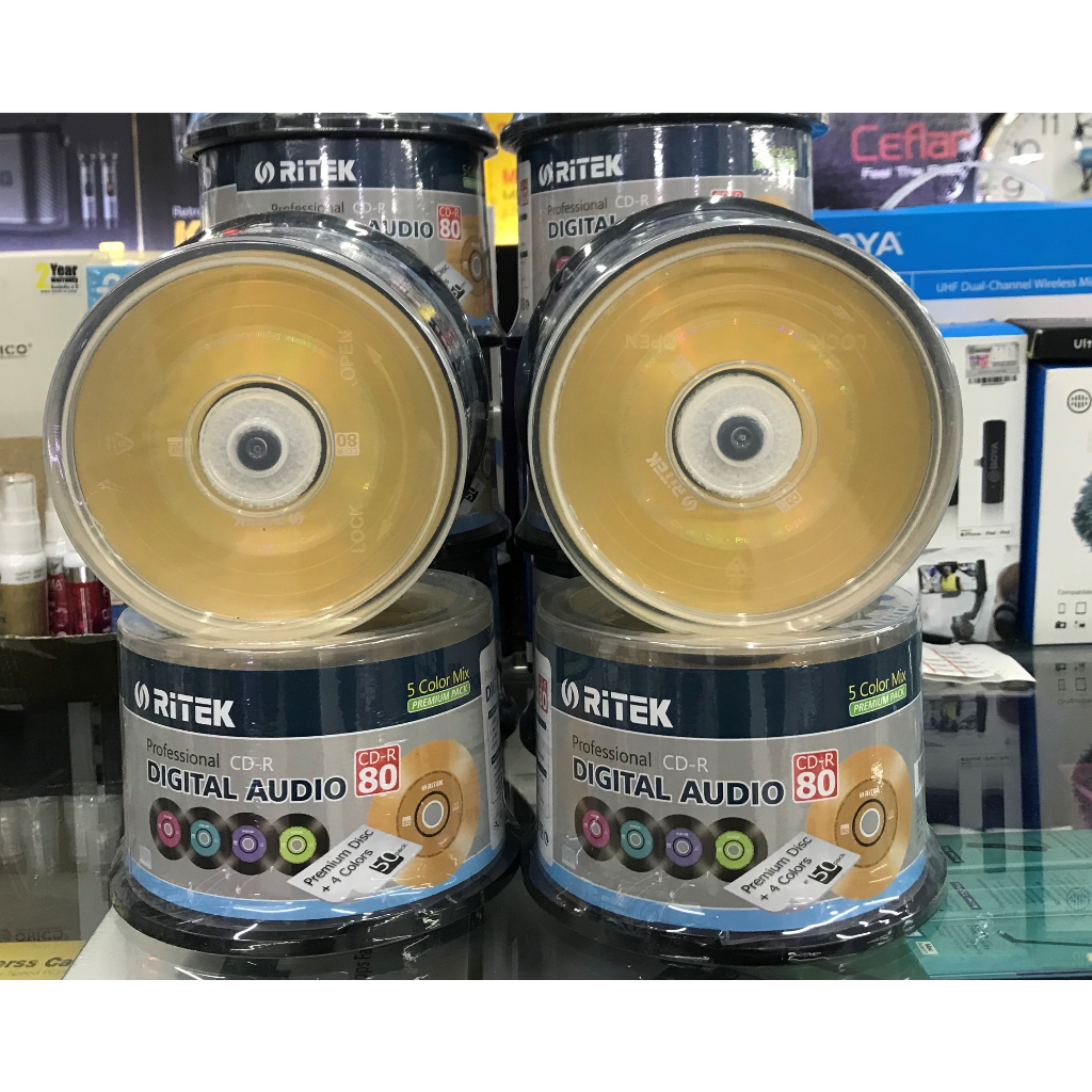 cd-r-ritek-audio-แพ็ค50แผ่น-ในแพ็คมี5สี-ลายแผ่นเสียง-สินค้าขายดีมีจำนวนจำกัด