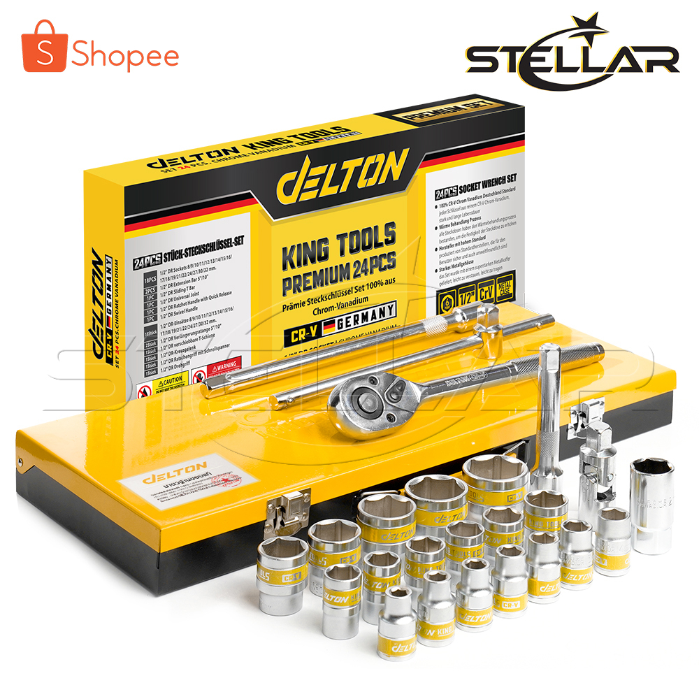 DELTON King Tools ชุดเครื่องมือ ชุดประแจ ชุดบล็อก 24 ชิ้น ขนาด 1/2 นิ้ว