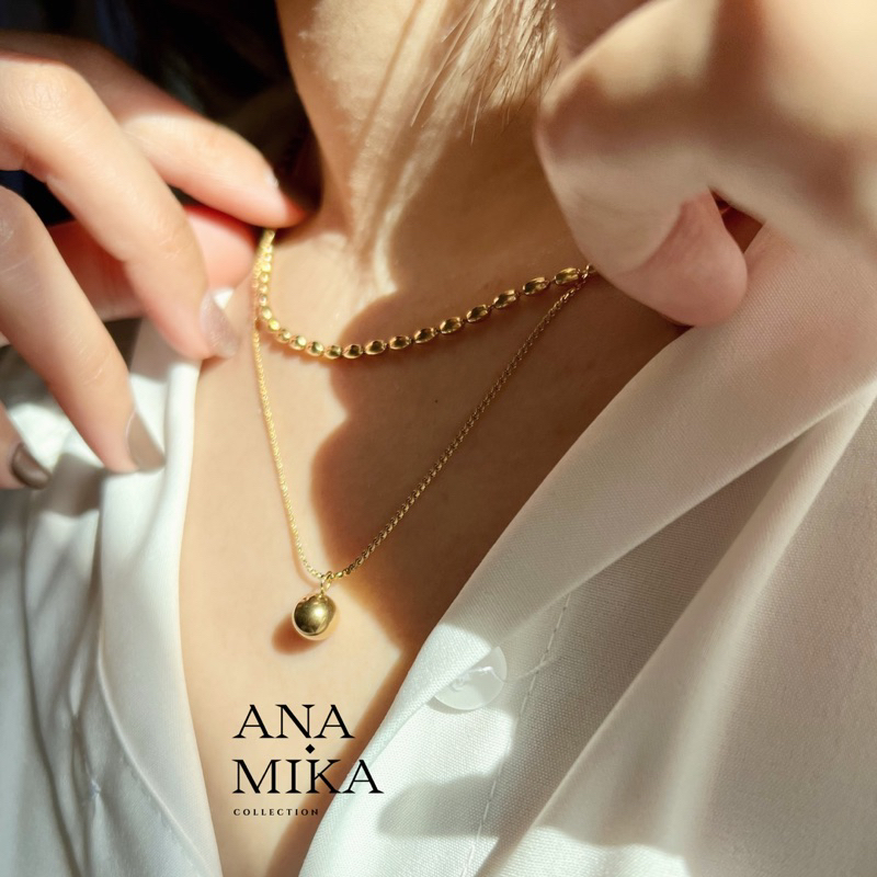 double-layer-mini-bead-chain-ball-charm-pendant-สร้อย-2-layer-สไตล์มินิมอล