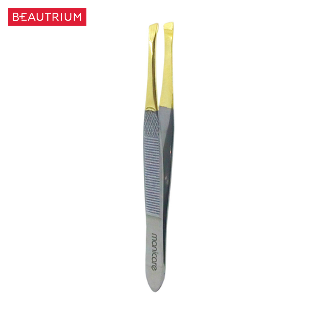 manicare-slant-tweezer-gold-tipped-แหนบถอนขน-1pcs