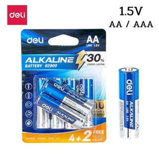 Deli ถ่านอัลคาไลน์ ขนาด AA AAA ถ่าน 1.5V ถ่านไฟฉาย ถ่านรีโมท ถ่านไฟฉายอัลคาไลน์ แพ็ค 6 ก้อน Alkaline Battery cm2buy