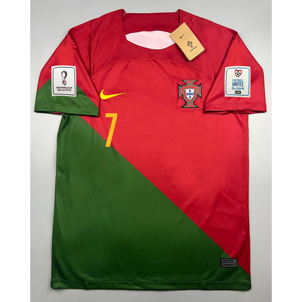 เสื้อบอล-แฟนบอล-ทีมชาติ-โปรตุเกส-เหย้า-2022-23-portugal-home-พร้อมเบอร์ชื่อ-7-ronaldo-อาร์มฟุตบอลโลก-world-cup-2022