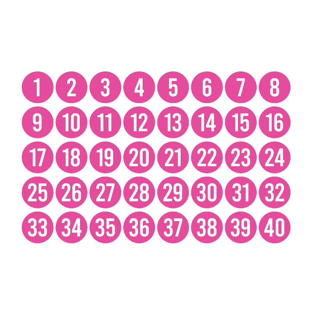 สติ๊กเกอร์ตัวเลข-สติกเกอร์เลข-ตัวเลข1-40-ขนาด-3x3ซม-สีชมพูเลขขาว-1แผ่น-40ดวง-รหัส-f-015