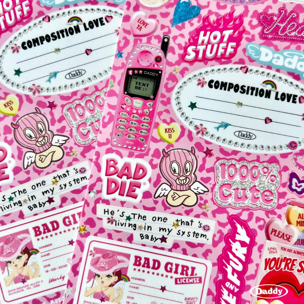 daddy-baddie-sticker-a5-สติ๊กเกอร์ตกแต่ง-สีชมพู