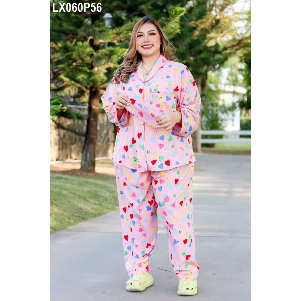 plussize-ชุดนอนคนอ้วน-รอบอก-47-56-เอวดึงยาง-42-50-สะโพก-62-วงแขนกว้าง-28-ความยาวกางเกง-40