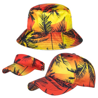 05H19 หมวกแฟชั่นลายต้นมะพร้าว ใส่เที่ยวทะเล ผ้า Premium สวยหรู