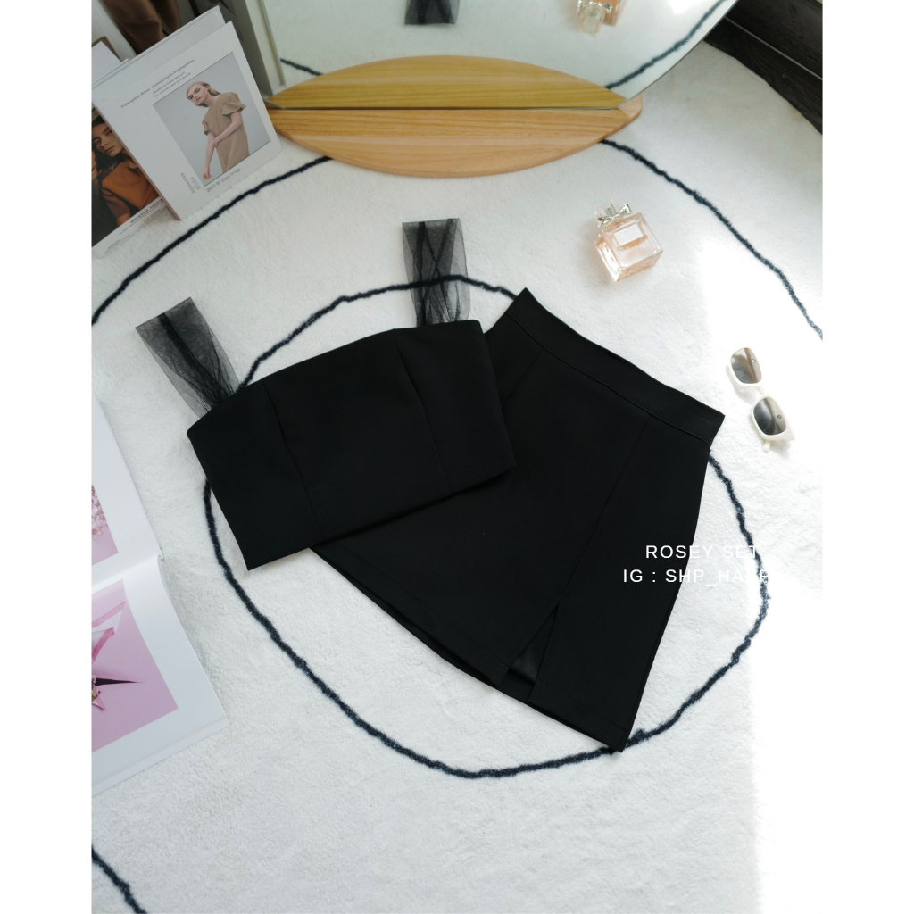 ROSEY SET - SHP_HAPPY ชุดเซทเสื้อแขนแต่งตะข่ายและกระโปรง | Shopee Thailand