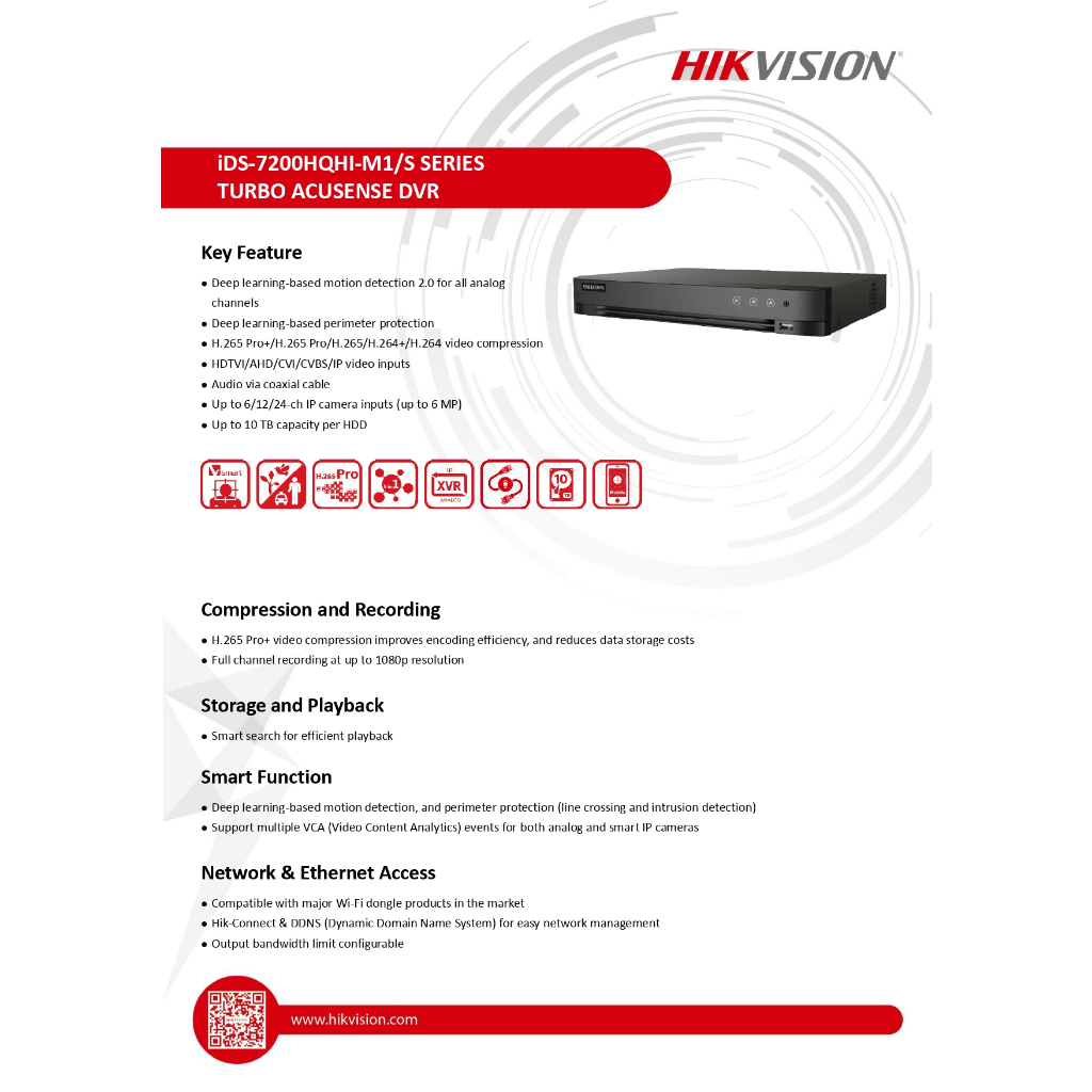 เครื่องบันทึกภาพ-กล้องวงจรปิด-hikvision-1080p-1u-h-265-acusense-dvr