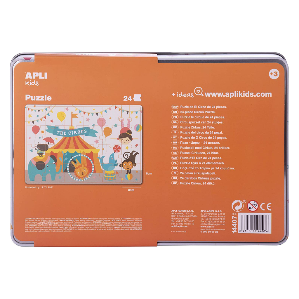 apli-14407-circus-puzzle-24-pieces-multicoloured-จิ๊กซอชิ้นใหญ่ในกล่องเหล็ก-apli