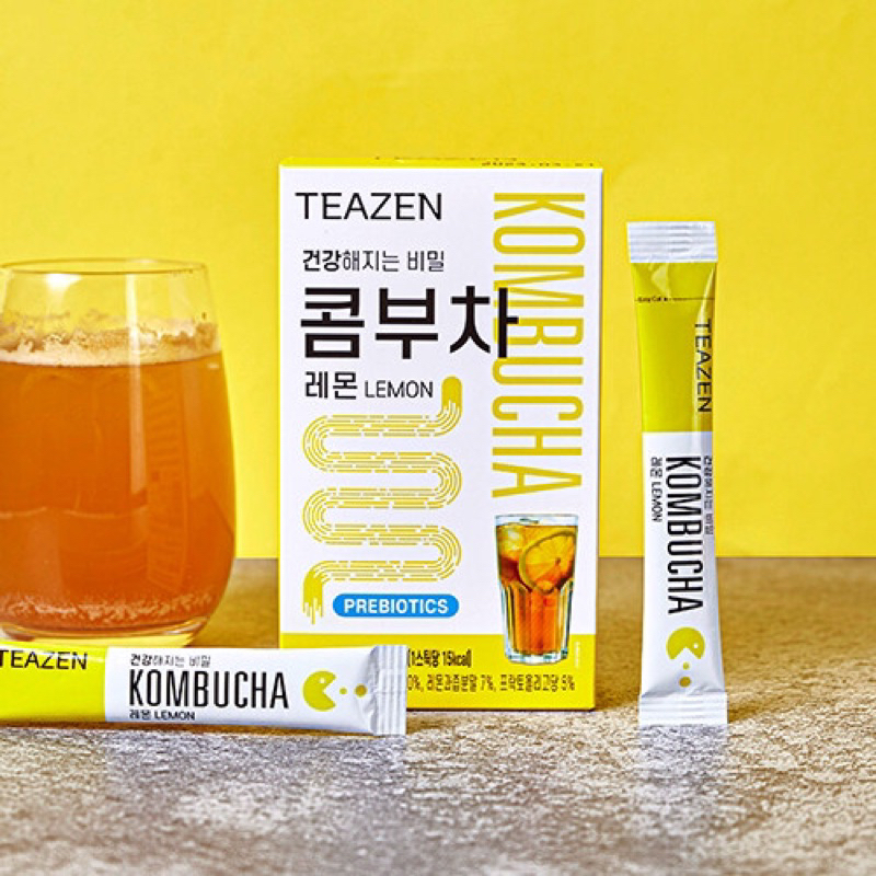 พร้อมส่ง-teazen-kombucha-lemon-เลม่อน-แบ่งขาย-ซองละ-20-ชาหมักคอมบูชา-ชาหมักรูปแบบผง