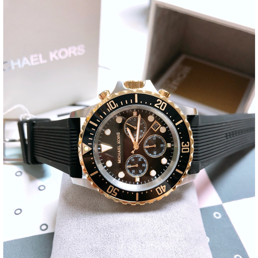 MICHAEL KORSEverest Chronograph Black Dial Black Silicone Men's MK8366 ...
