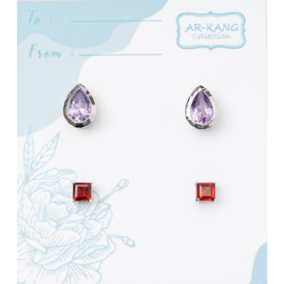 AR-Kang Collection***( ต่างหูSet )Garnet, Amethyst (เงินแท้92.5%)