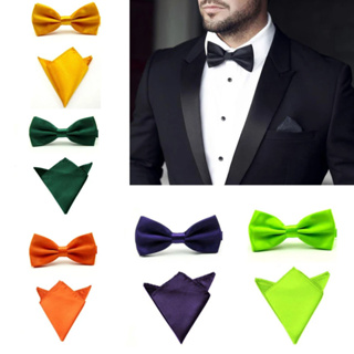 ภาพหน้าปกสินค้าหูกระต่าย โบว์ไท โบว์ ผ้าเช็คหน้า Wedding Bow Tie Pocket Square Handkerchief Set - 1 ชุด มี 2 ชิ้น ที่เกี่ยวข้อง